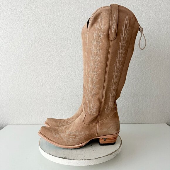 Lane Knee High Corset Western Cowboy Boots Snip Toe Latte Suede Size 10 - Picture 4 of 12